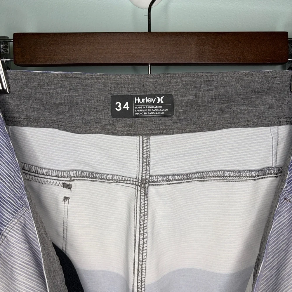 Hurley Men’s Blue and Gray Gradient Stripe Board Shorts